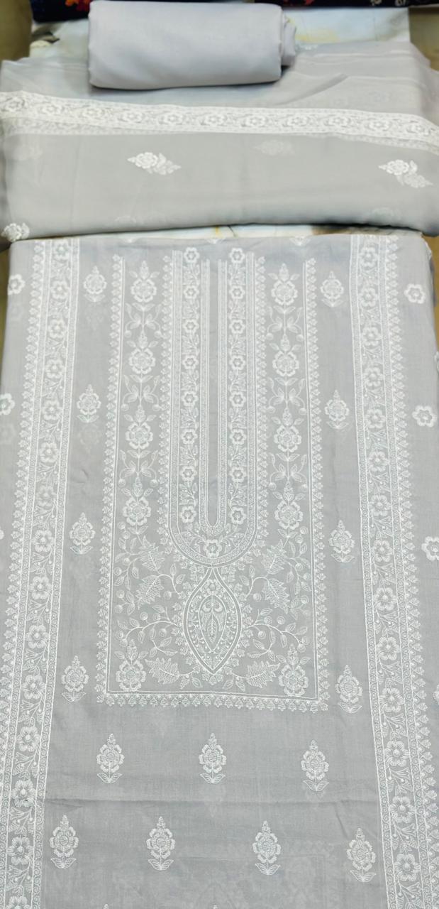 Lawn 3 piece embroidered suit in Grey