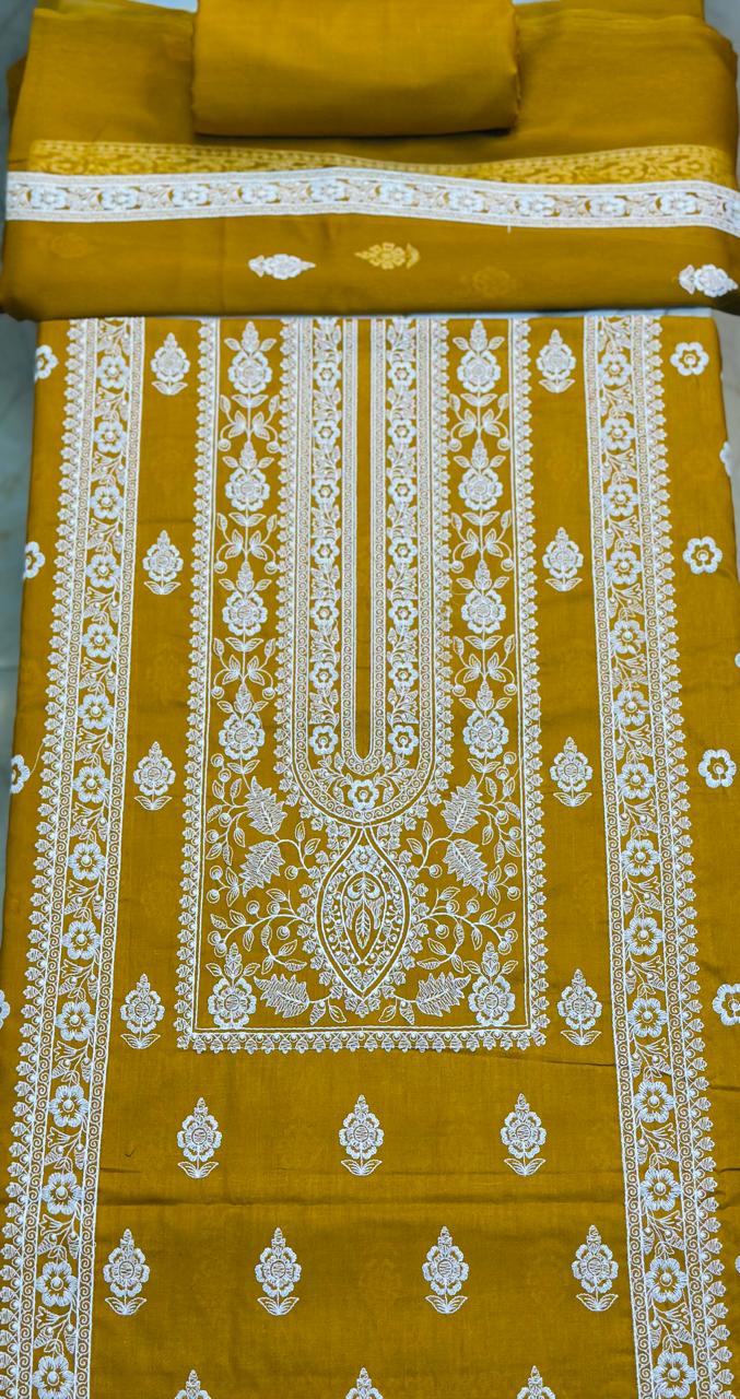 Lawn 3 piece embroidered suit in yellow