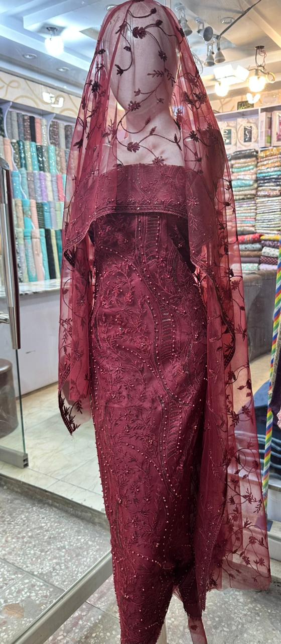 Luxury Net Suit with Thread & Pulse Work | 3 piece with grip trouser Available in 6 colors