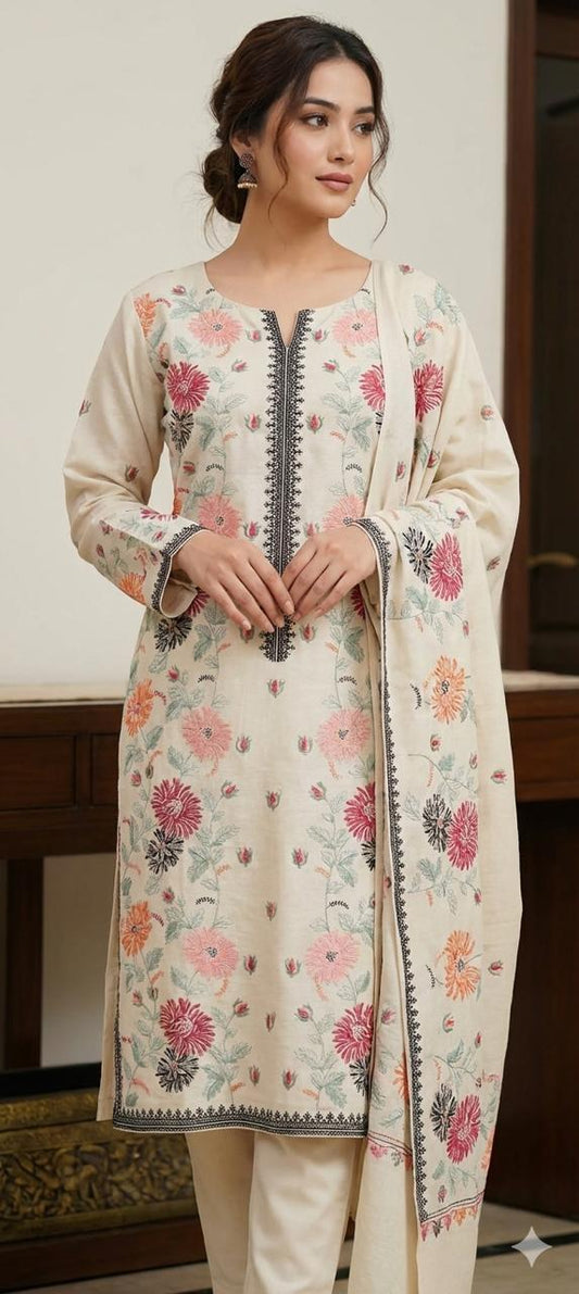 Khaddar 3 piece Embroidered
