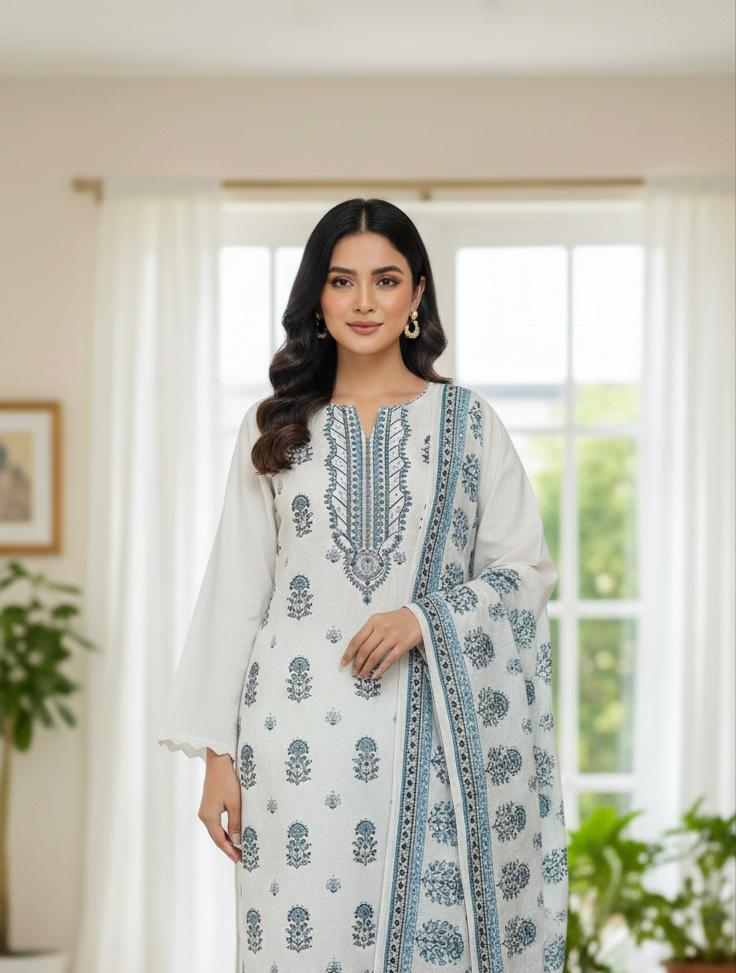 Khaddar 3 piece Embroidered