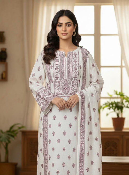 Khaddar 3 piece Embroidered