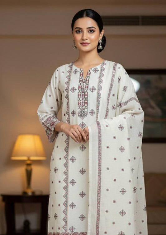 Khaddar 3 piece Embroidered